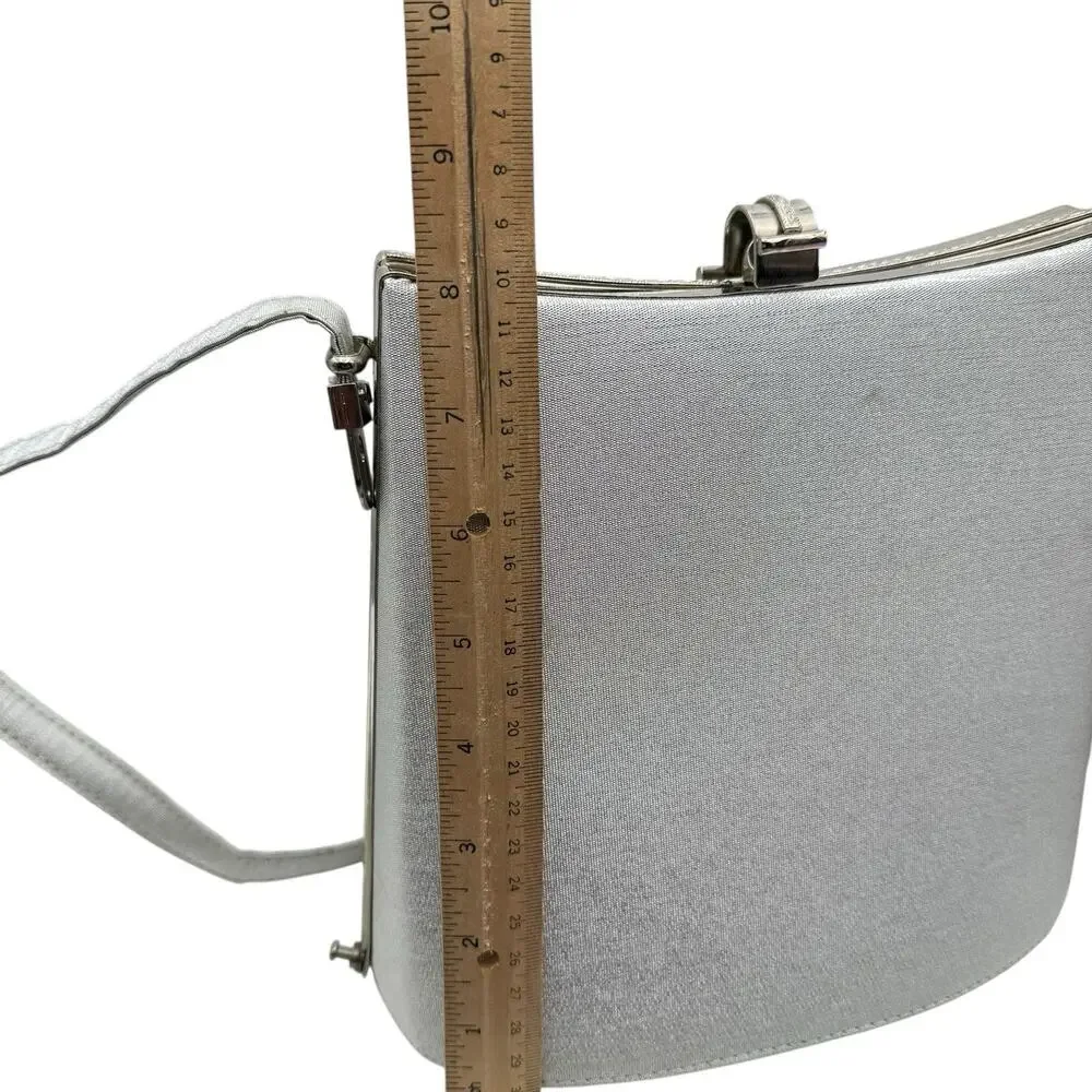 Vintage Metallic Silver Hard Shell Shoulder/Crossbody Bag Adjustable Strap EUC‎
